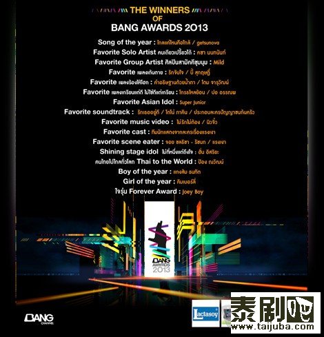 2013泰国BANG AWARDS获奖泰星0