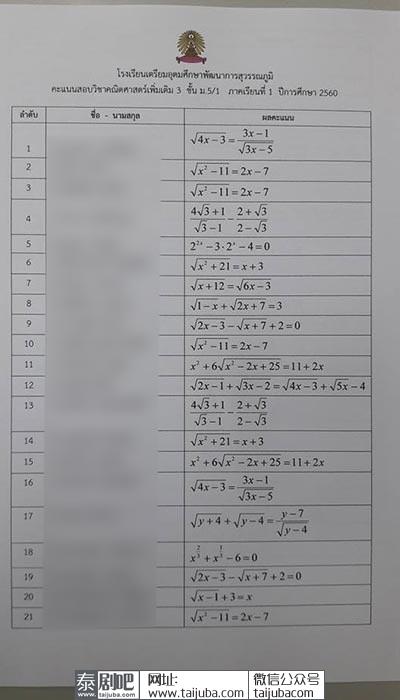 泰国数学老师是这样公布分数的